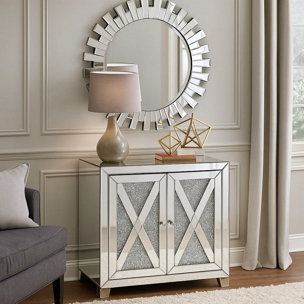 Storage Cabinet | Mirror Trim | X Design | Silver