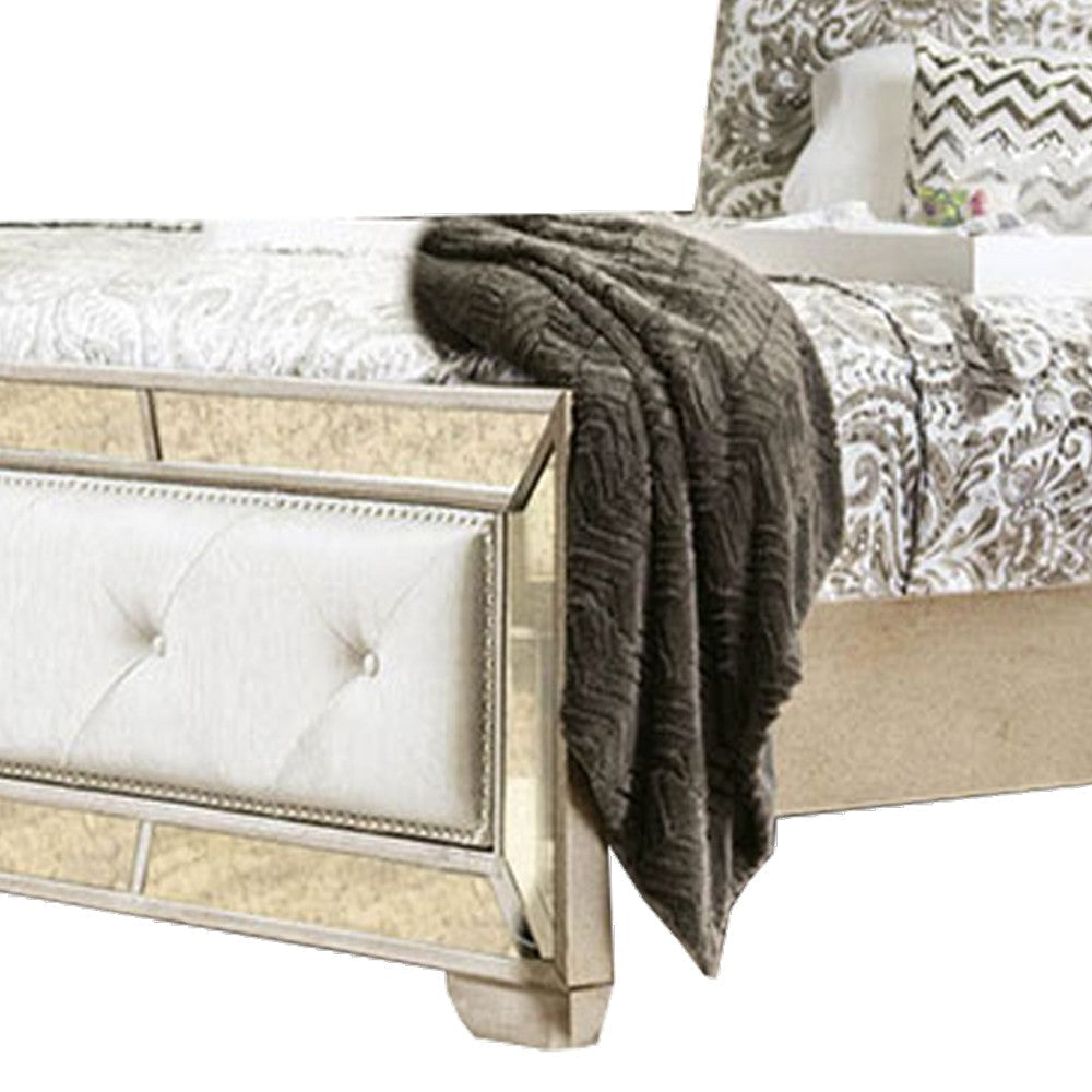 Leatherette Upholstered Wooden Queen Size Bed Gold and Silver BM207551
