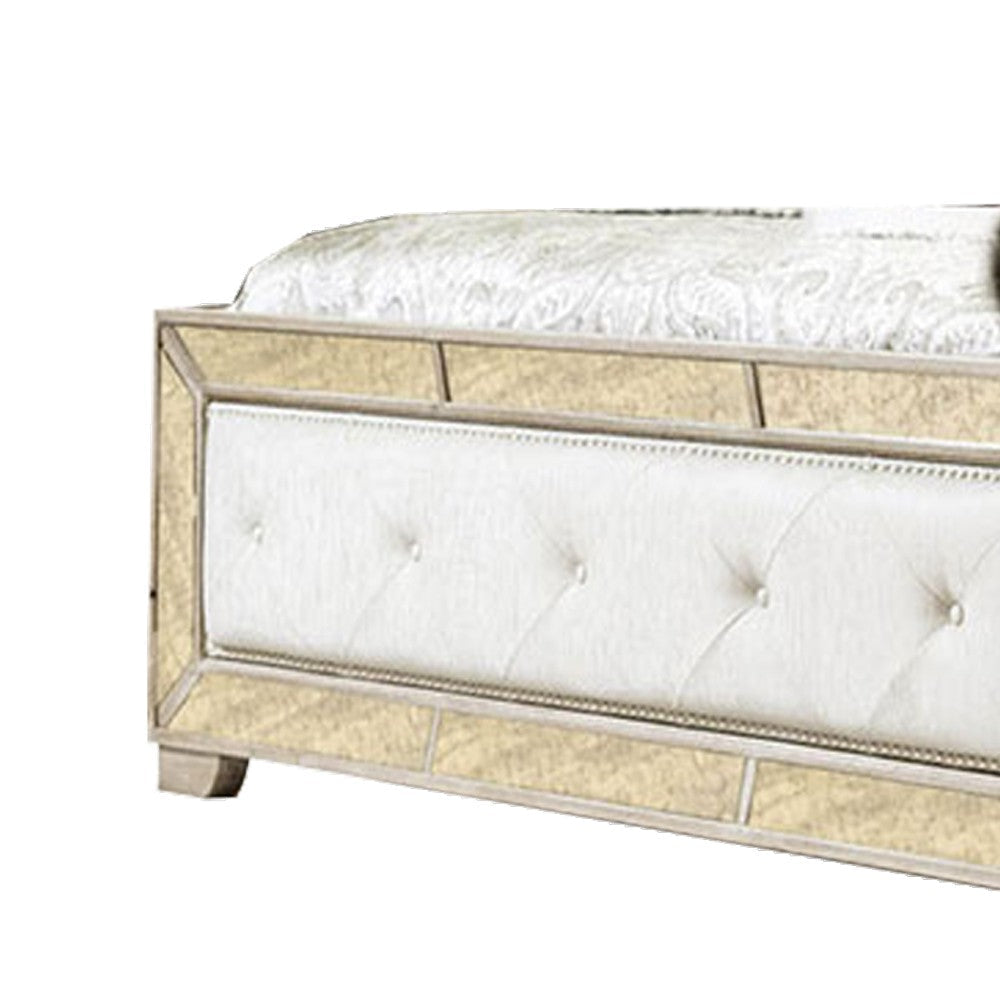 Leatherette Upholstered Wooden Queen Size Bed Gold and Silver BM207551