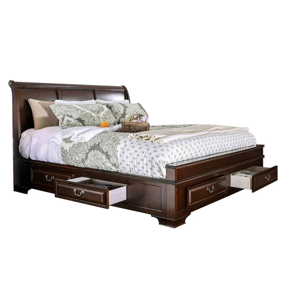 Wooden Queen Size Bed with Spacious Storage Drawers, Brown By Casagear Home