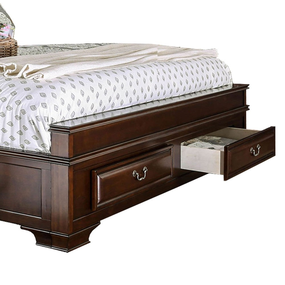 Wooden Queen Size Bed with Spacious Storage Drawers Brown By Casagear Home BM207574