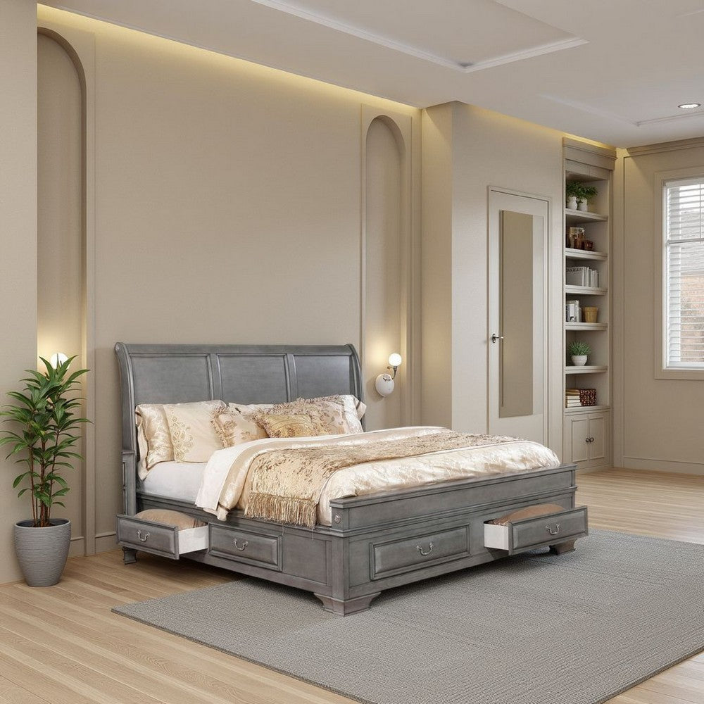 Bed | Queen | Wood | Storage Drawers | Gray