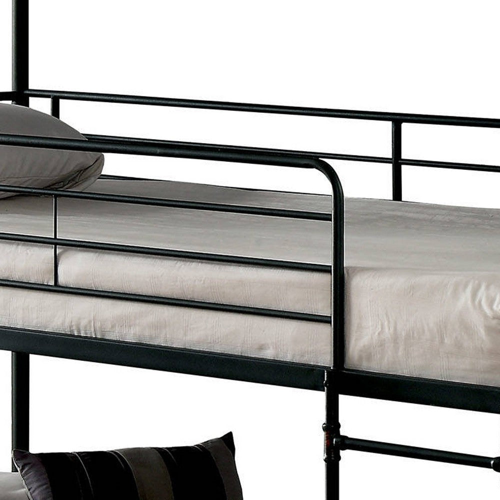 3 Tier Industrial Style Twin Size Bunk Bed with 2 Ladders Black BM207598