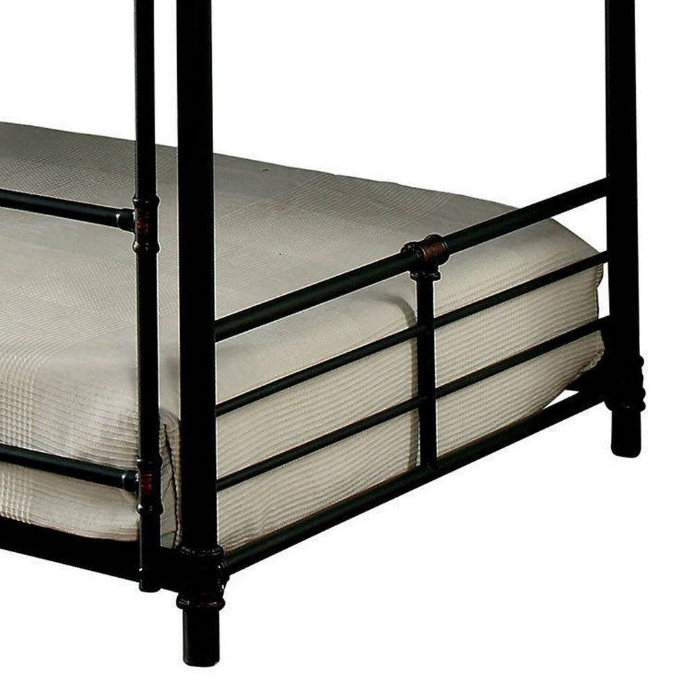 3 Tier Industrial Style Twin Size Bunk Bed with 2 Ladders Black BM207598
