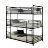 3 Tier Industrial Style Twin Size Bunk Bed with 2 Ladders, Black
