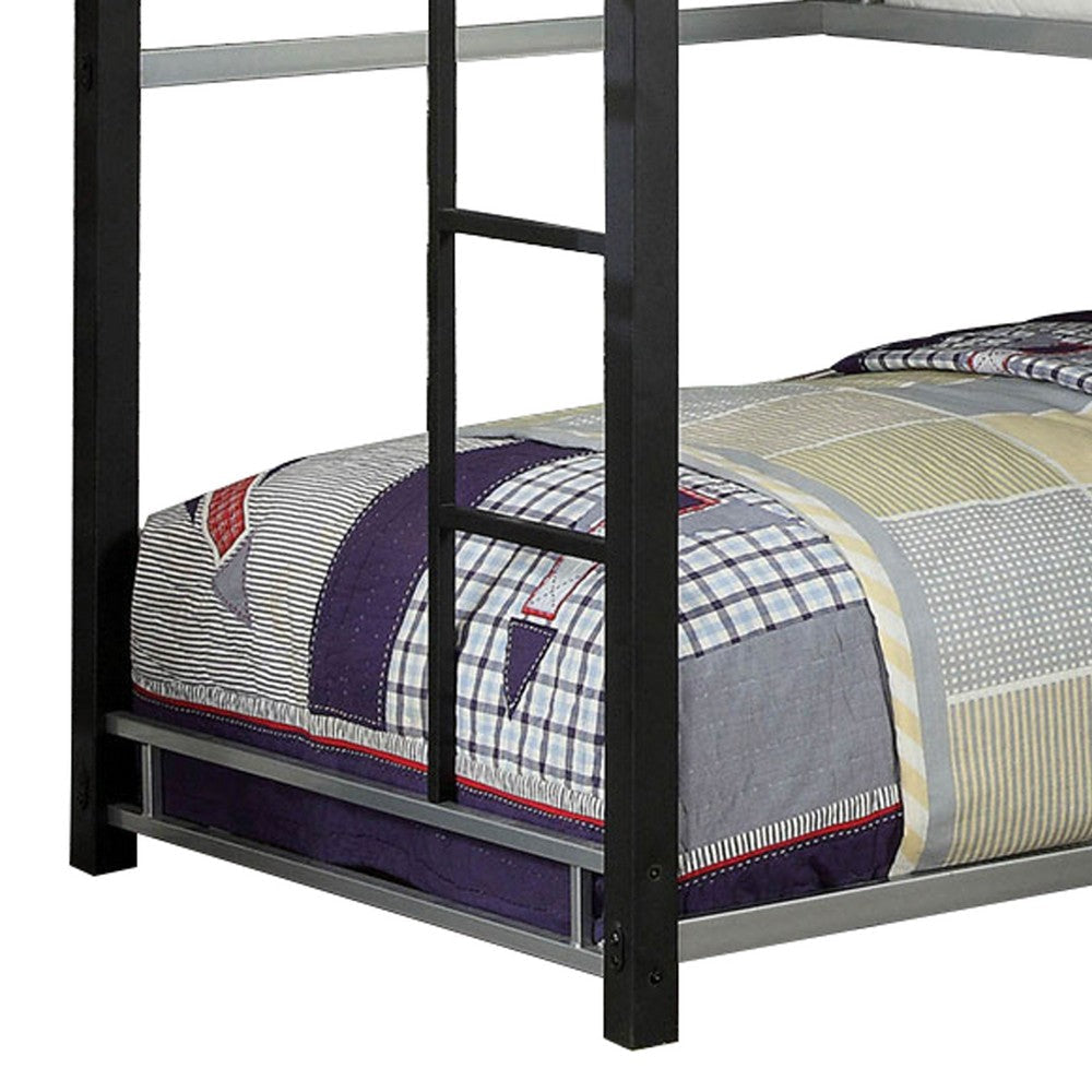 3 Tier Industrial Style Twin Bunk Bed with Corner Design Black and Gray BM207601