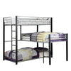 3 Tier Industrial Style Twin Bunk Bed with Corner Design, Black and Gray