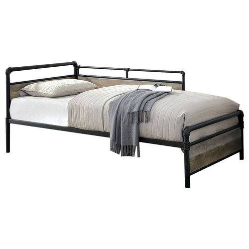 Daybed | Industrial Pipe Design | Metal | Wood Panels | Black