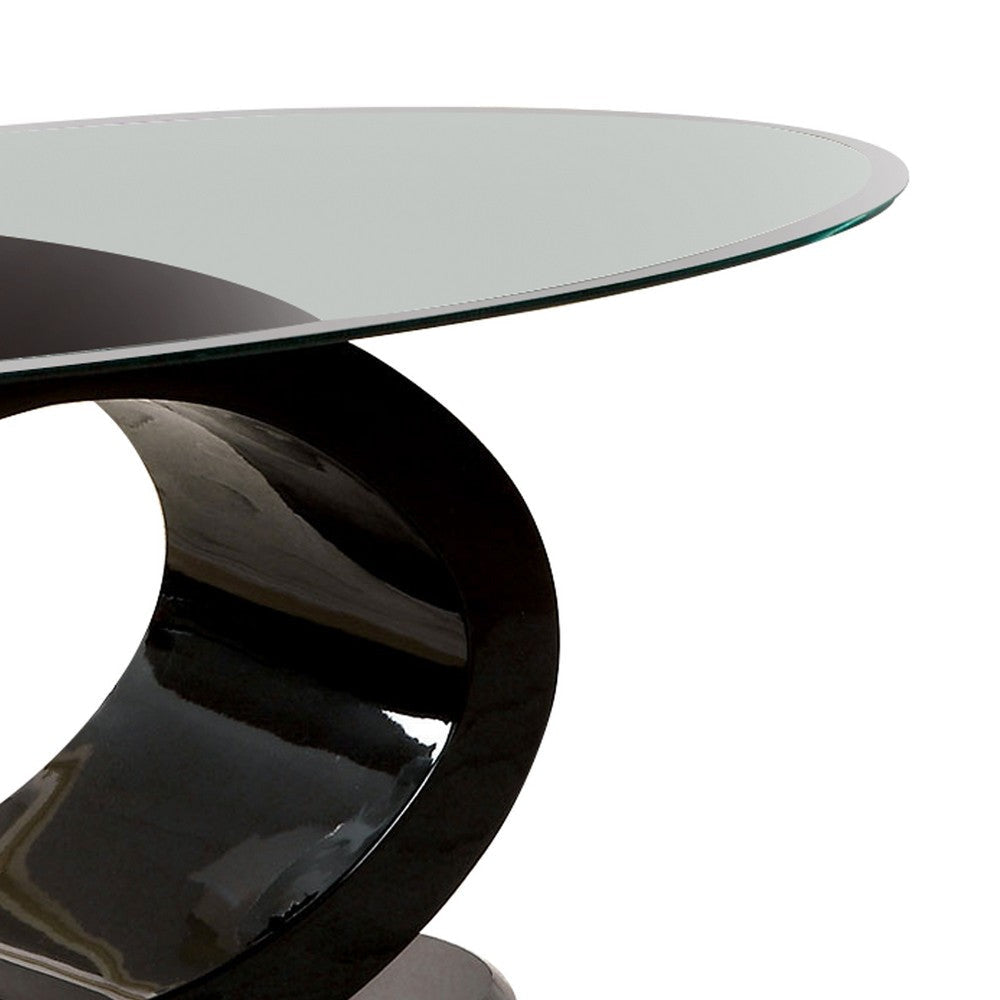 Contemporary Tempered Glass Top Coffee Table with O Shape Base Black By Casagear Home BM207643