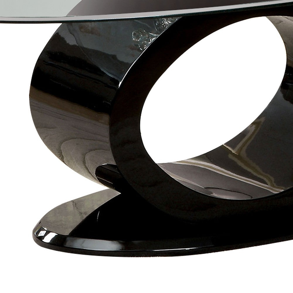 Contemporary Tempered Glass Top Coffee Table with O Shape Base Black By Casagear Home BM207643