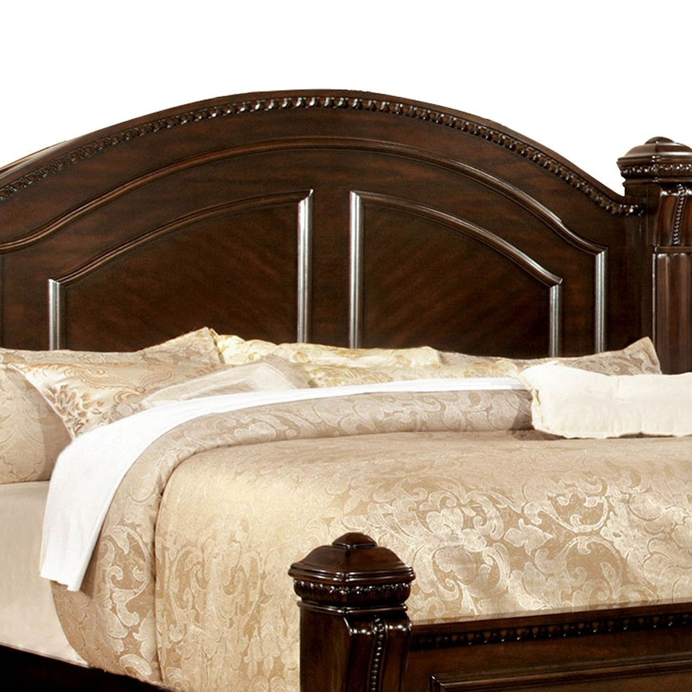 Wooden Queen Size Bed with Intricate Trimmed Headboard Brown By Casagear Home BM207647