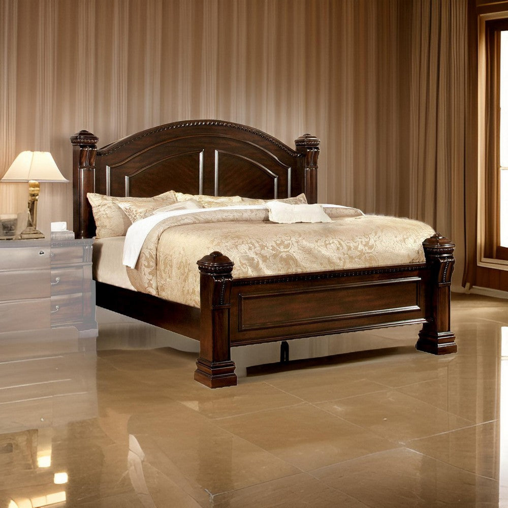 Wooden Queen Size Bed with Intricate Trimmed Headboard Brown By Casagear Home BM207647