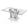 Wooden Dining Table with Pedestal Base and Chrome Trim Details, White By Casagear Home