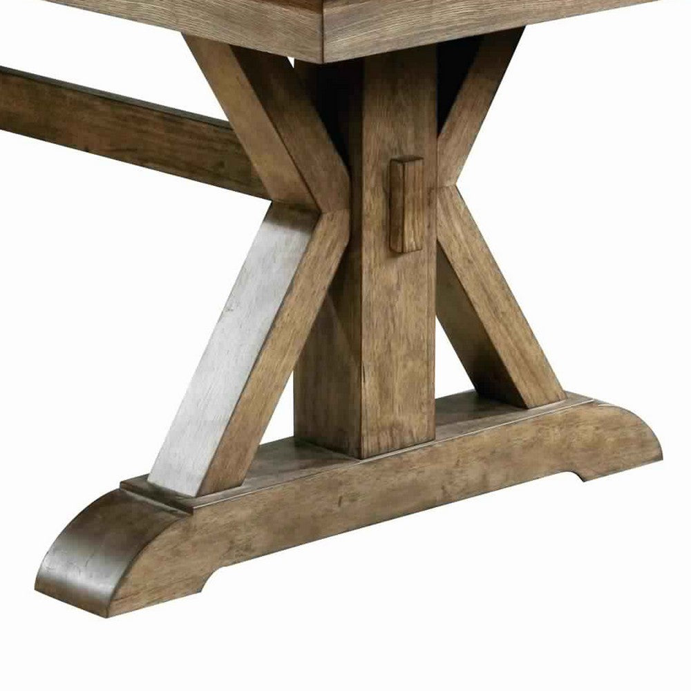 Transitional Style Wooden Dining Table with Trestle Base, Brown