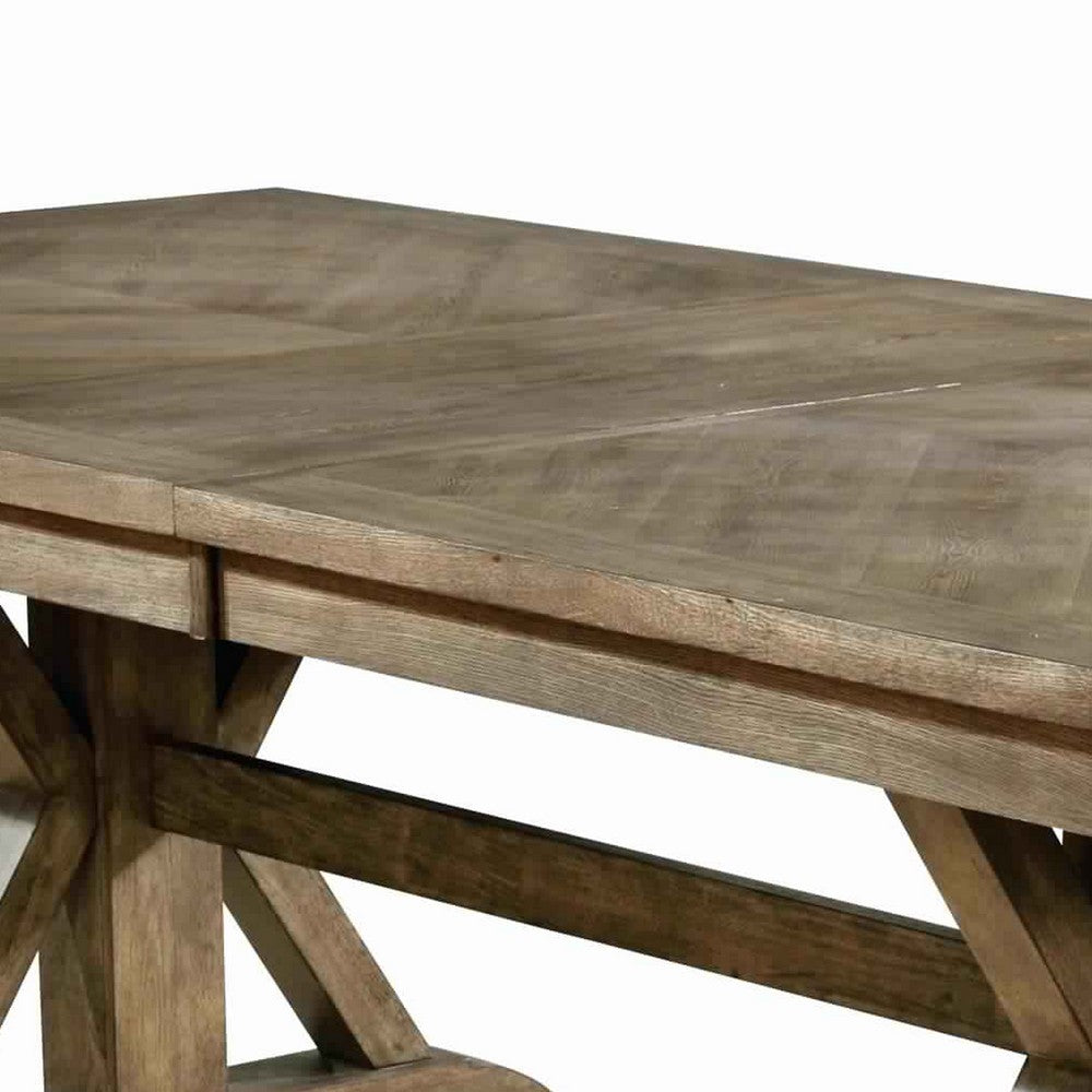 Transitional Style Wooden Dining Table with Trestle Base, Brown