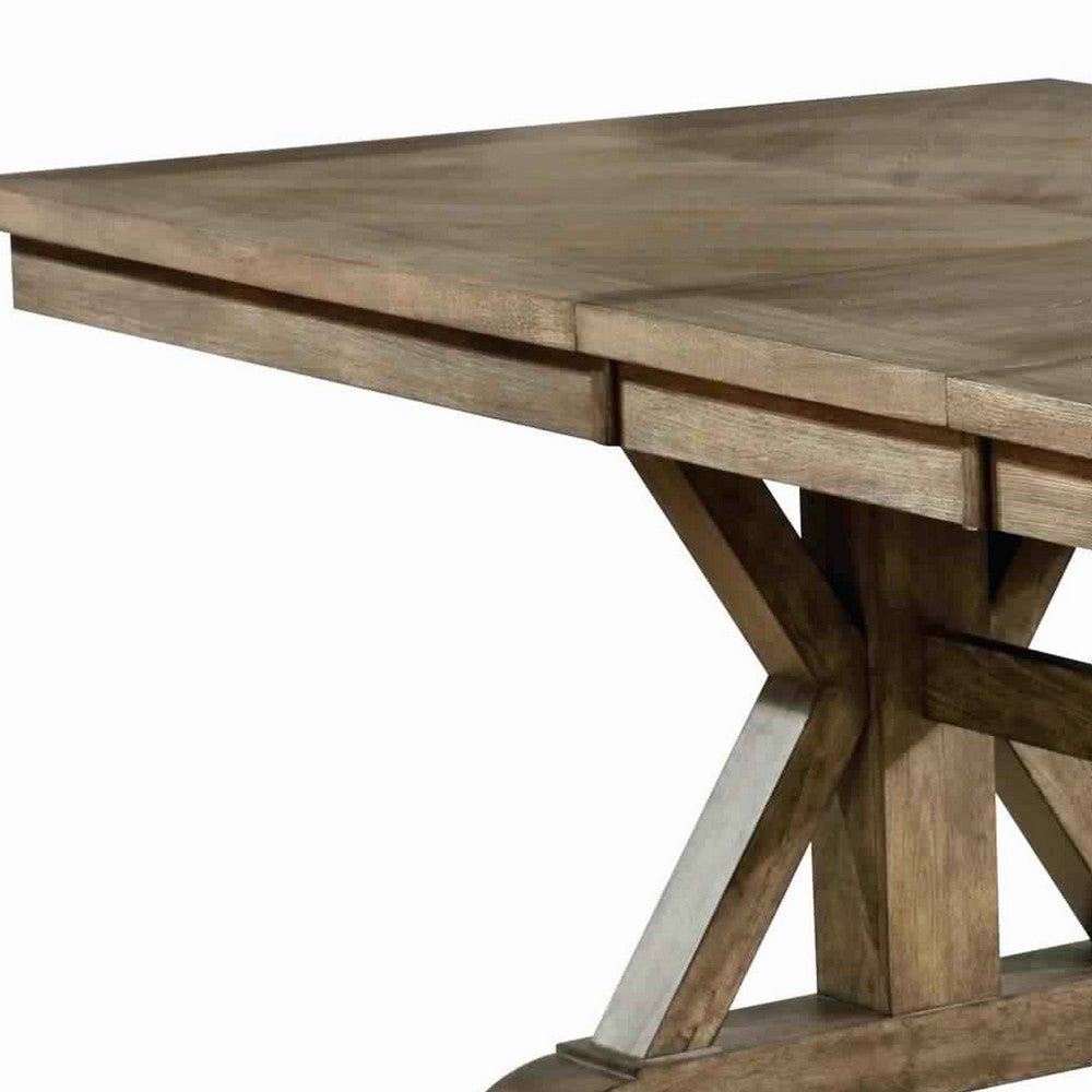 Transitional Style Wooden Dining Table with Trestle Base, Brown