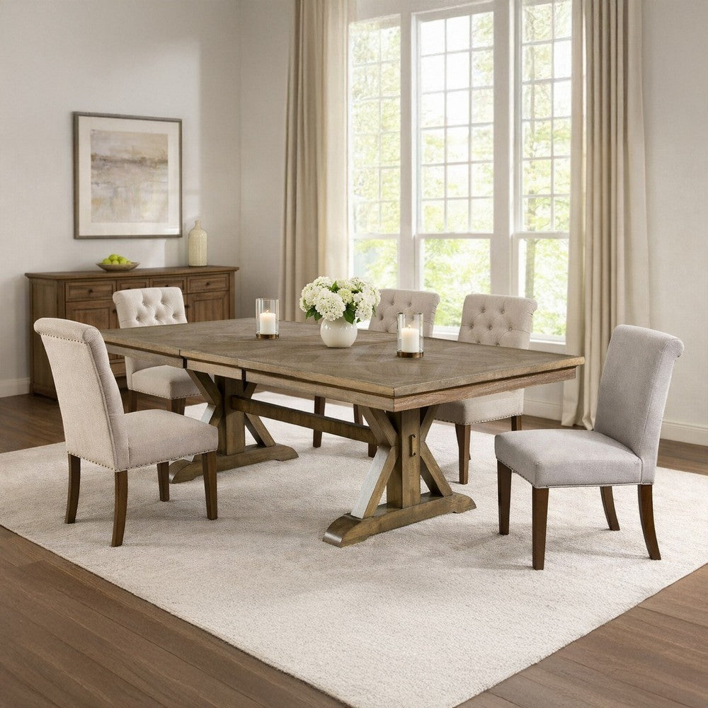 Transitional Style Wooden Dining Table with Trestle Base, Brown