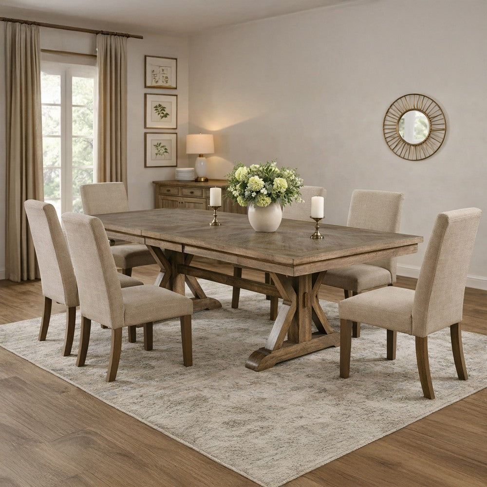 Transitional Style Wooden Dining Table with Trestle Base, Brown
