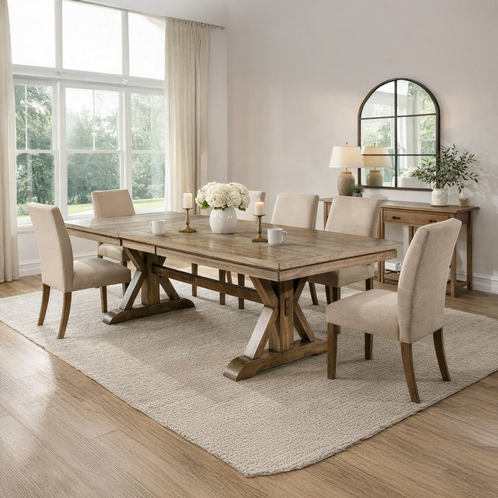Transitional Style Wooden Dining Table with Trestle Base, Brown