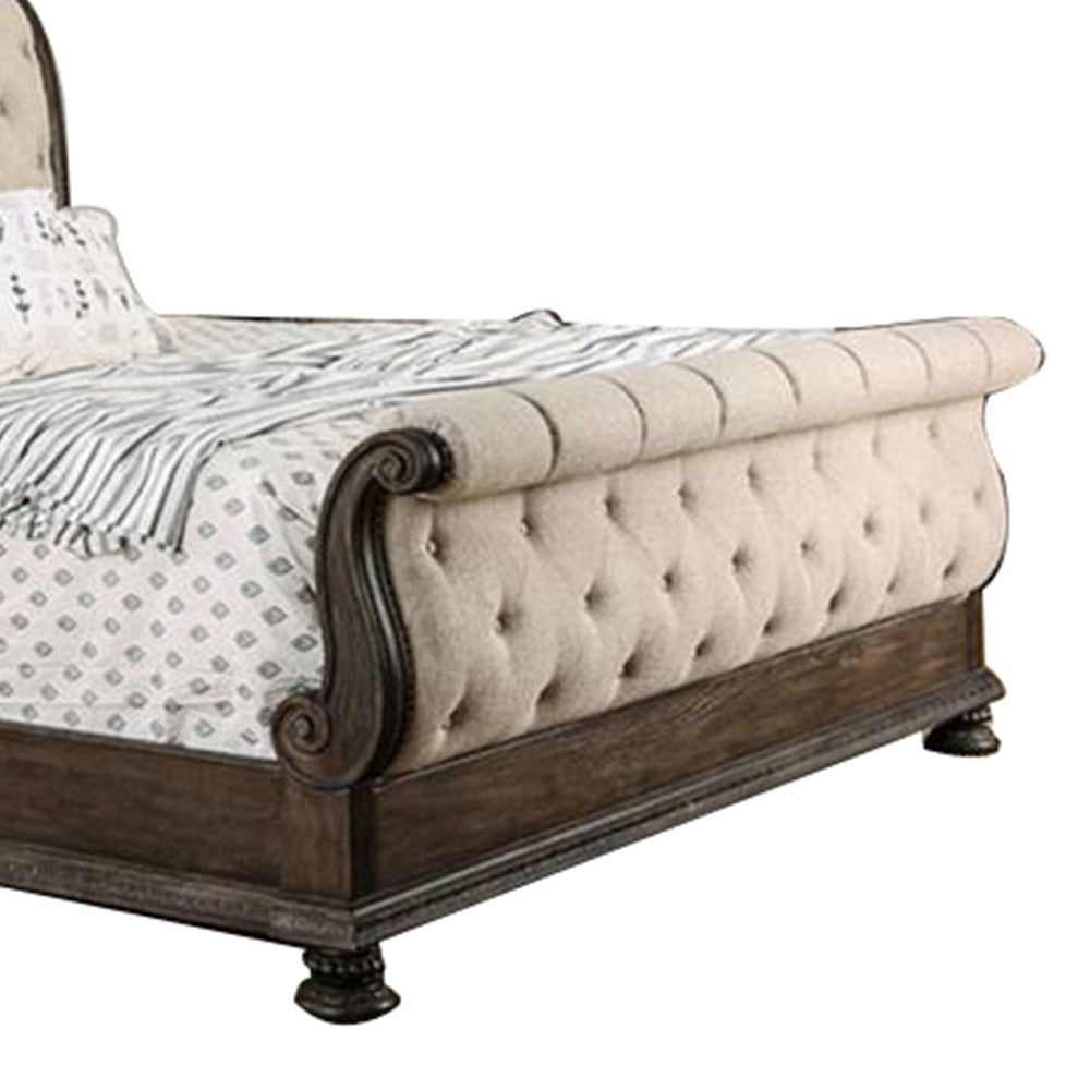 Queen Size Bed with Fabric Upholstery Beige and Brown BM207693