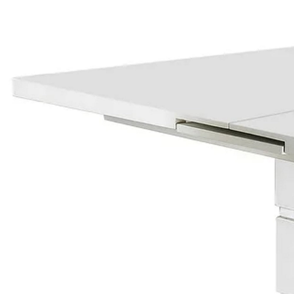Extendable Dining Table with Metal Base, White and Silver