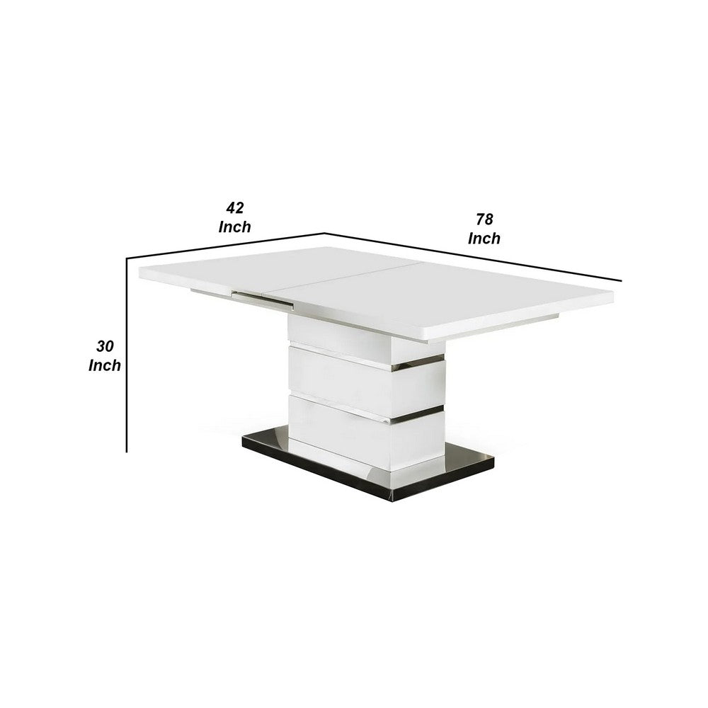 Extendable Dining Table with Metal Base, White and Silver