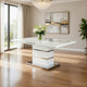 Extendable Dining Table with Metal Base, White and Silver