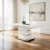 Extendable Dining Table with Metal Base, White and Silver