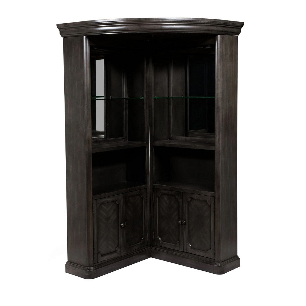 Wood Bar Cabinet | Glass Shelves | Brown