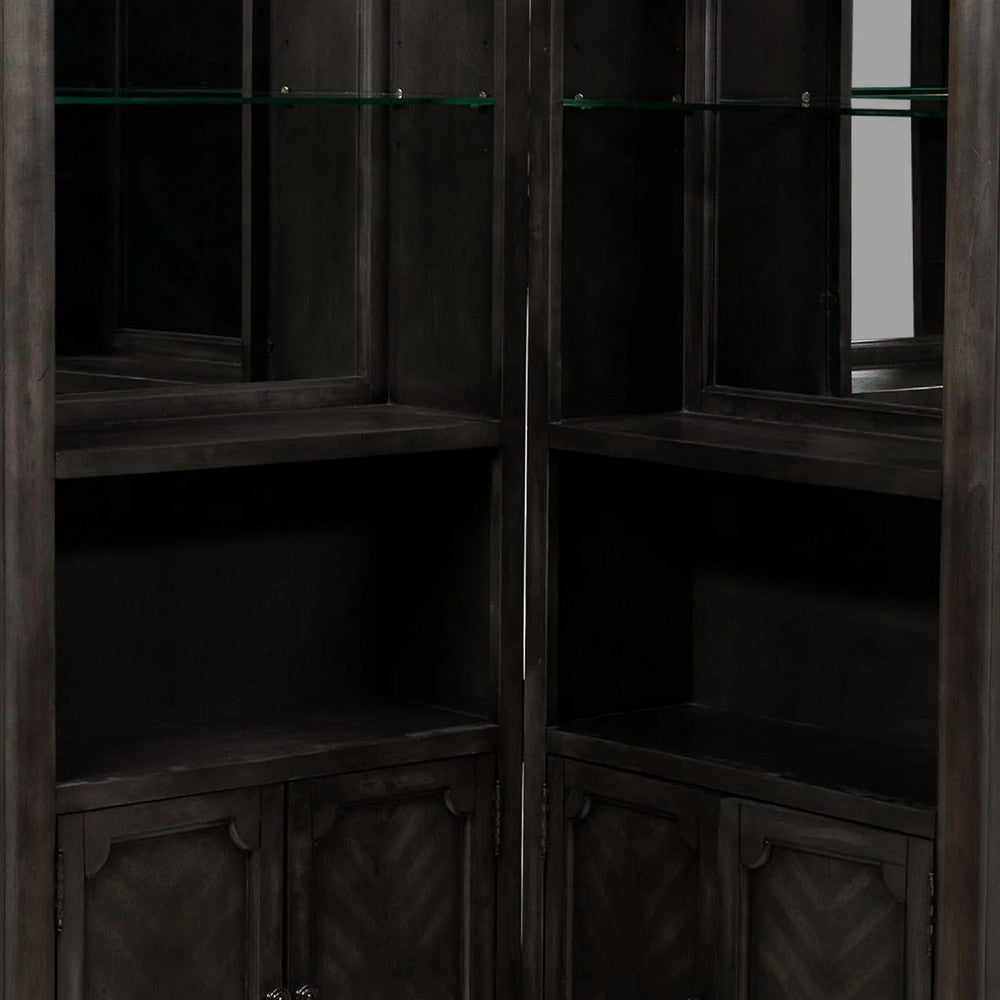 Wood Bar Cabinet | Glass Shelves | Brown