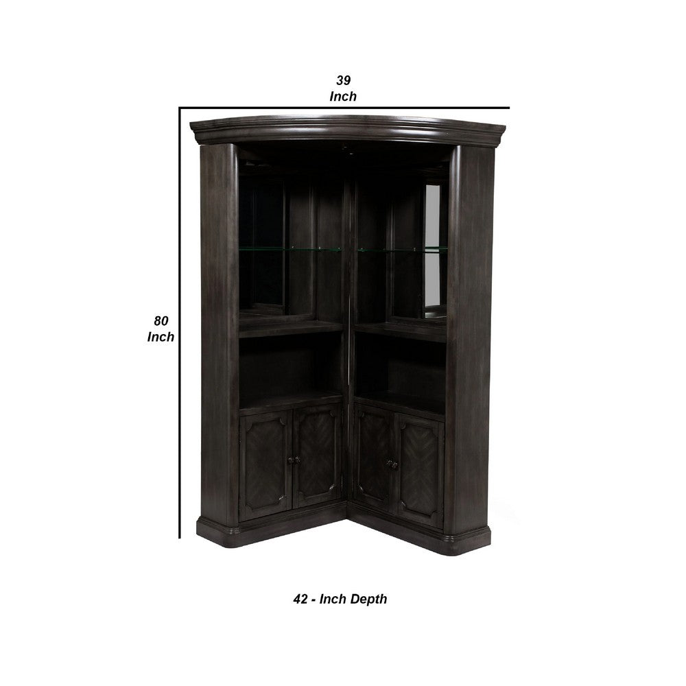Wood Bar Cabinet | Glass Shelves | Brown