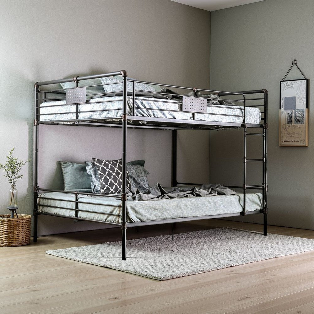 Industrial Bunk Bed | Queen Size | 2 Tier | Attached Ladder | Black
