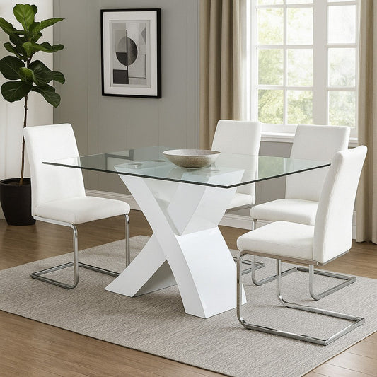 Dining Table | Square Glass Top | White & Clear