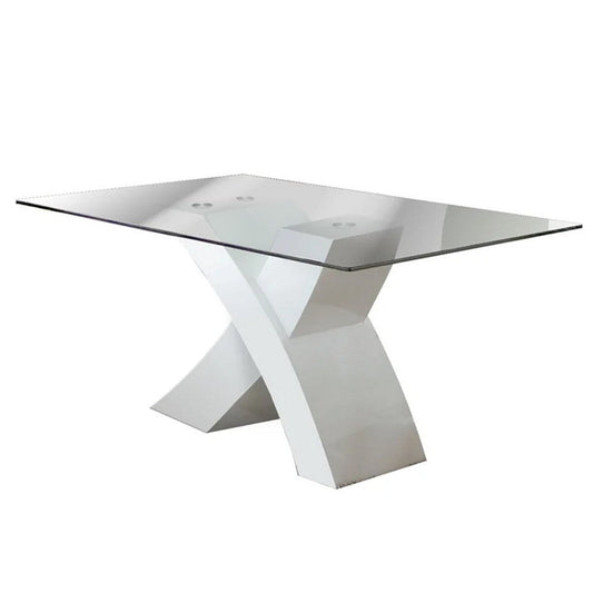 Dining Table with Square Glass Top, White and Clear By Casagear Home