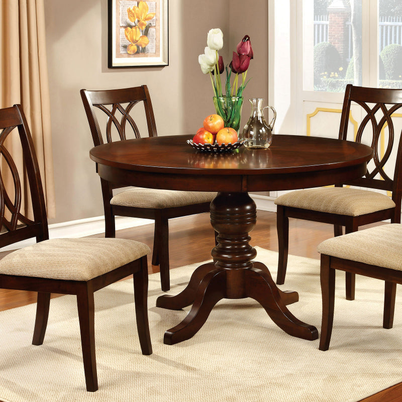 Round Wooden Dining Table with Pedestal Base, Brown