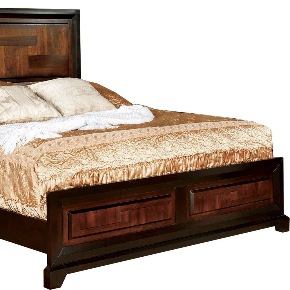 Full Size Wooden Transitional Bed with Parquet Pattern Brown By Casagear Home BM207777