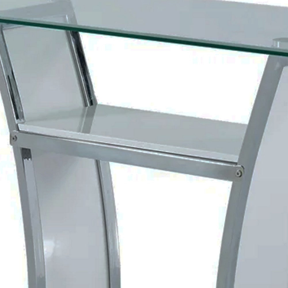 Sofa Table with Chrome Trimmed Curved Sides and Open Bottom Shelf White By Casagear Home BM207900