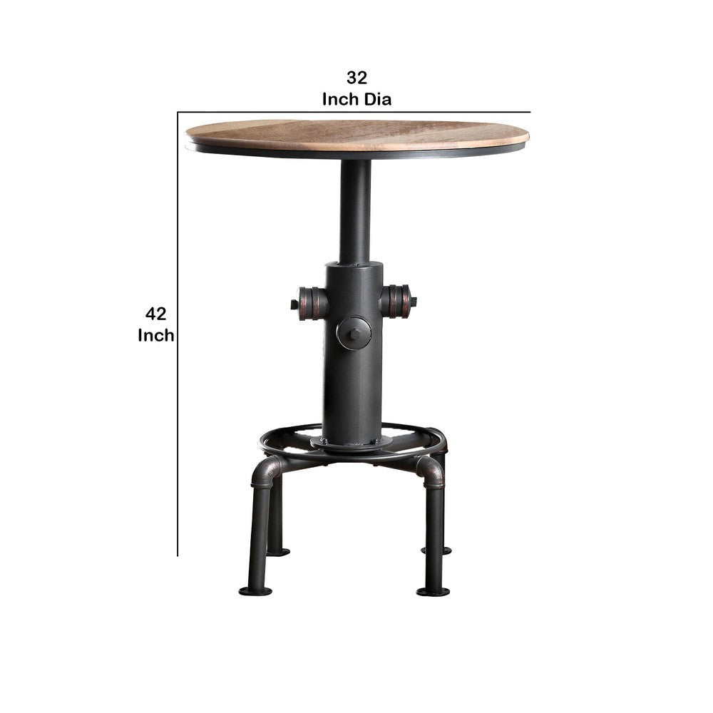 Bar Table with Fire Hydrant Style Metal Base Black and Brown By Casagear Home BM207902