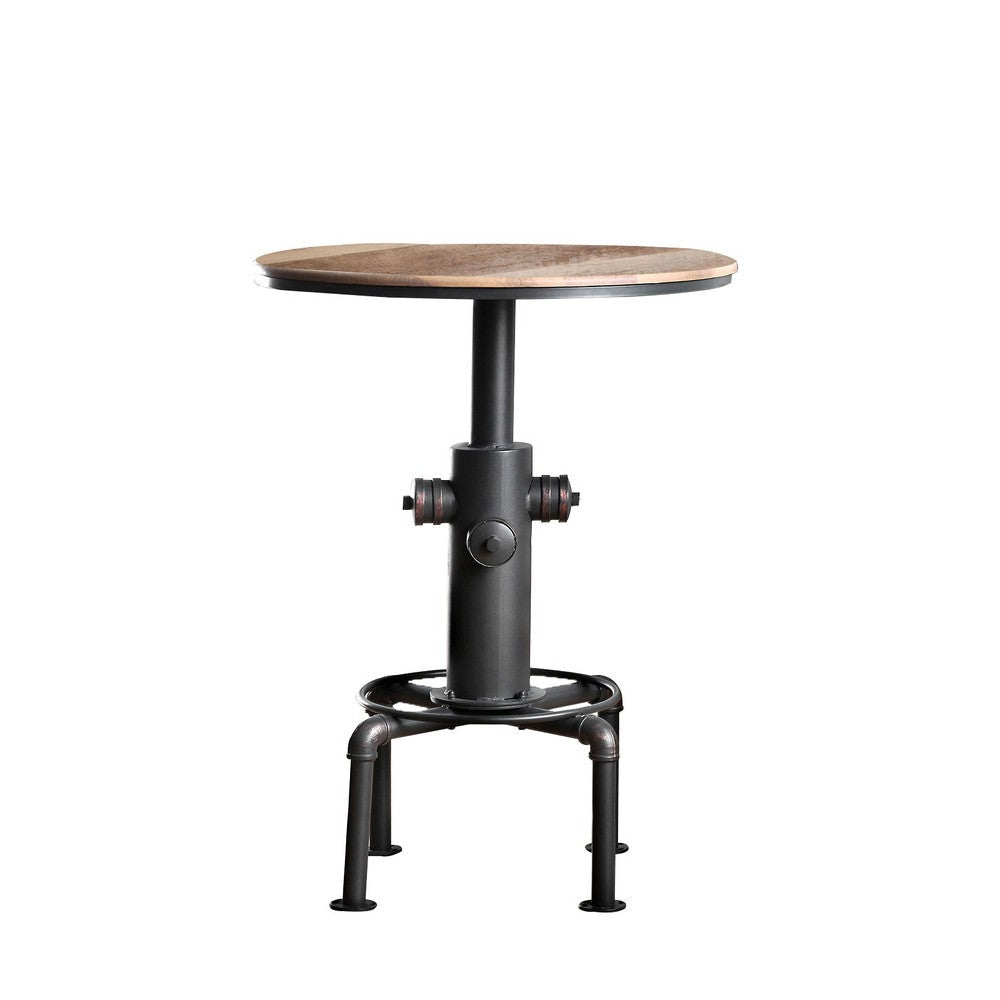 Bar Table with Fire Hydrant Style Metal Base, Black and Brown By Casagear Home