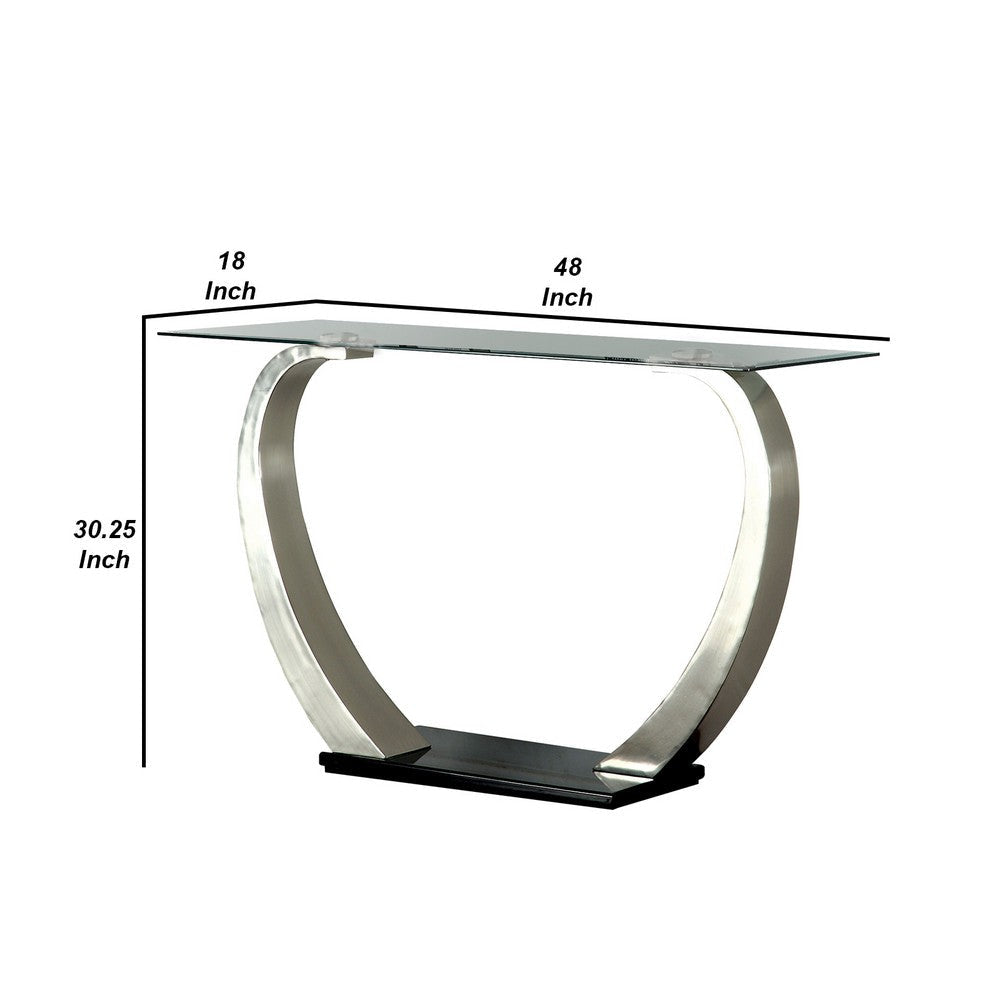 Rectangular Glass Top Sofa Table with Curved Pedestal Base Black and Gray By Casagear Home BM207904