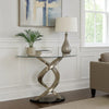 Sofa Table | Twisted Metal Base | Semi Circular Glass Top | Silver