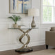 Sofa Table | Twisted Metal Base | Semi Circular Glass Top | Silver