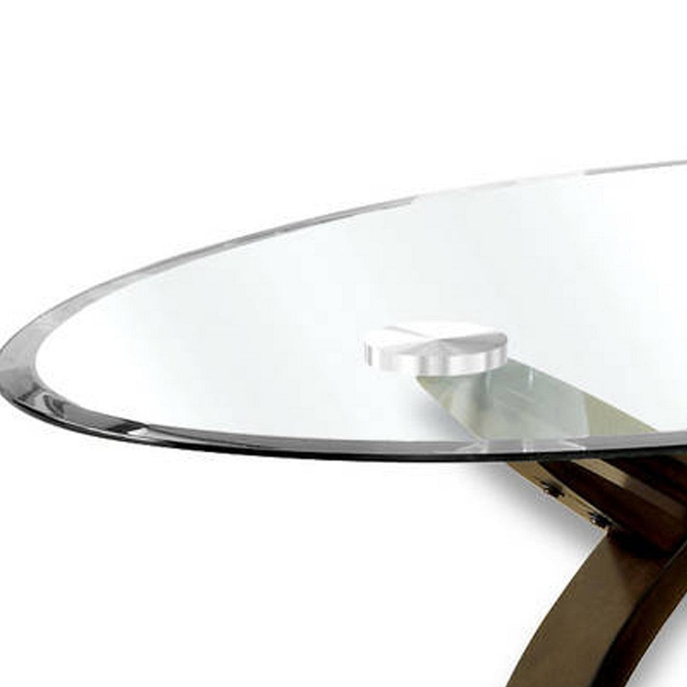 Oval Glass Top Coffee Table with Cross Oval Base Brown and Clear By Casagear Home BM207923