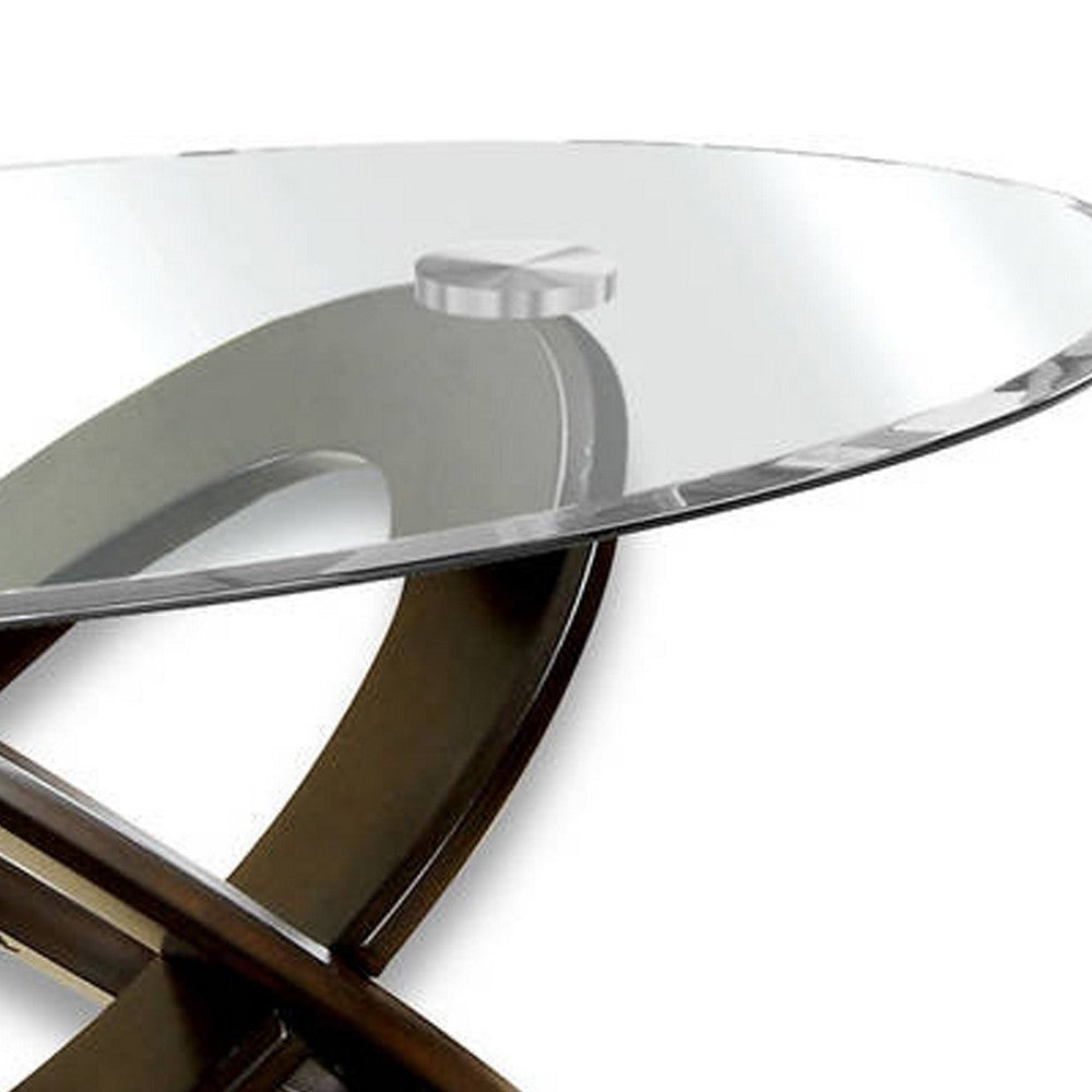 Oval Glass Top Coffee Table with Cross Oval Base Brown and Clear By Casagear Home BM207923