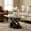 Coffee Table | Cross Oval Base | 48" Oval Glass Top | Brown & Clear