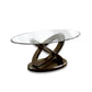 Oval Glass Top Coffee Table with Cross Oval Base, Brown and Clear By Casagear Home