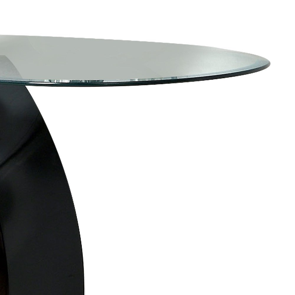 Contemporary Tempered Glass Top Sofa Table with O Shape Base Black By Casagear Home BM207924