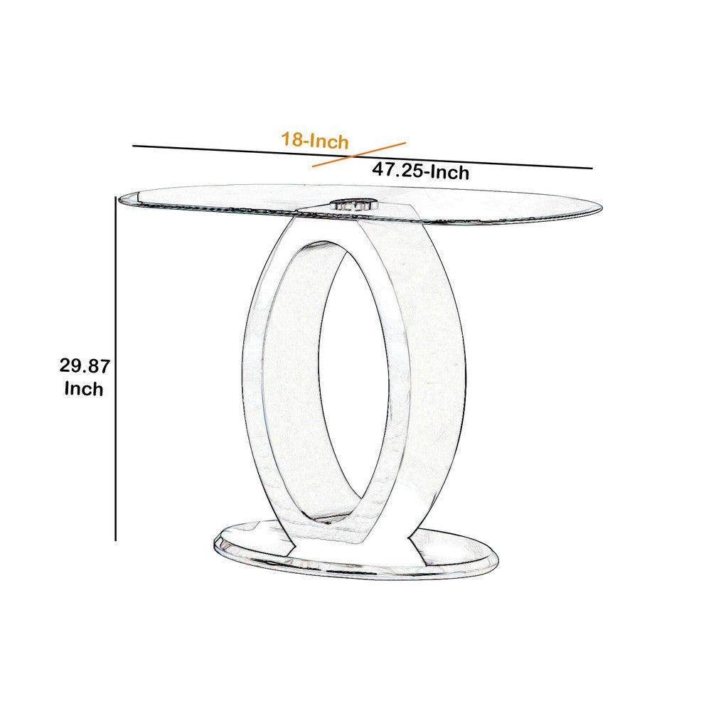 Contemporary Tempered Glass Top Sofa Table with O Shape Base Black By Casagear Home BM207924