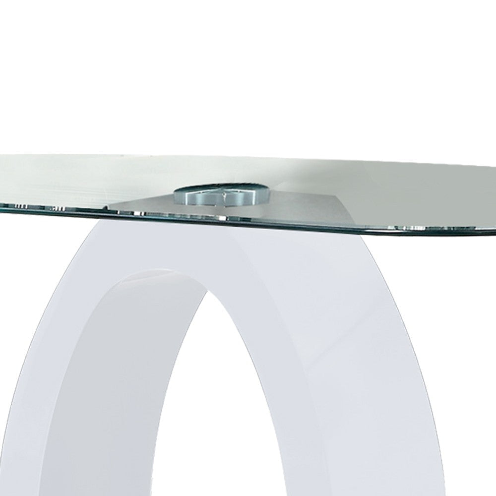 Contemporary Tempered Glass Top Sofa Table with O Shape Base White By Casagear Home BM207925