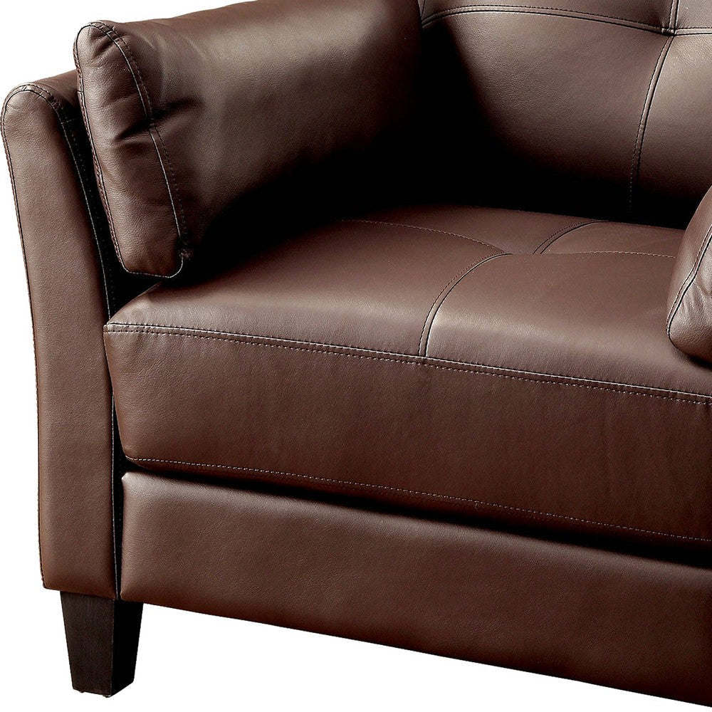 Faux Leather Upholstered Chair with Curved Arms and Stitching Details,Brown By Casagear Home BM207934